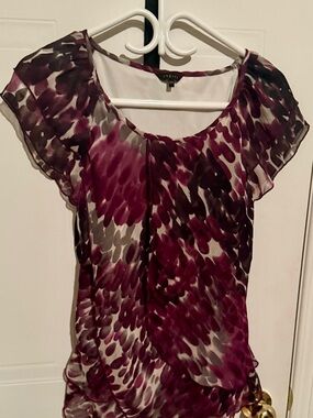 Esprit Women's Plum and White Sheer Flutter Sleeve Blouse